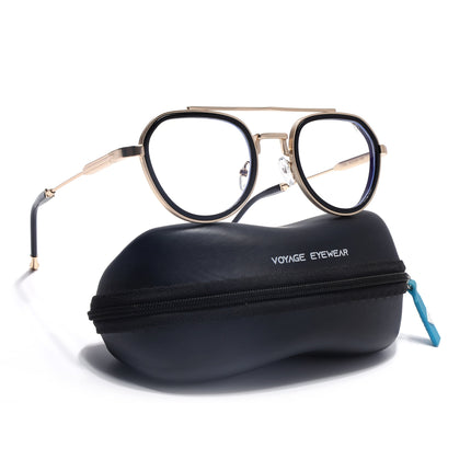 Voyage Golden & Black Round Eyeglasses for Men & Women (7329FMG7058-C2)