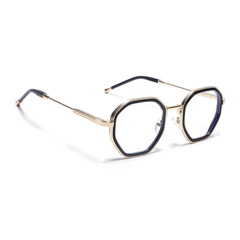 Voyage Golden & Black Hexagonal Eyeglasses for Men & Women (7330FMG7061-C2)