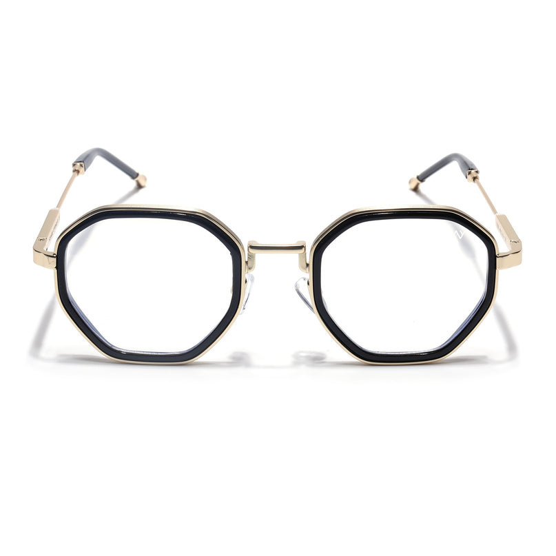 Voyage Golden & Black Hexagonal Eyeglasses for Men & Women (7330FMG7061-C2)