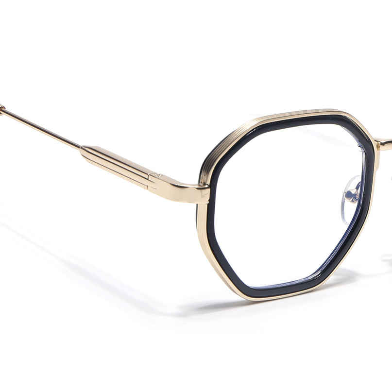 Voyage Golden & Black Hexagonal Eyeglasses for Men & Women (7330FMG7061-C2)