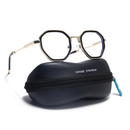 Voyage Golden & Black Hexagonal Eyeglasses for Men & Women (7330FMG7061-C2)