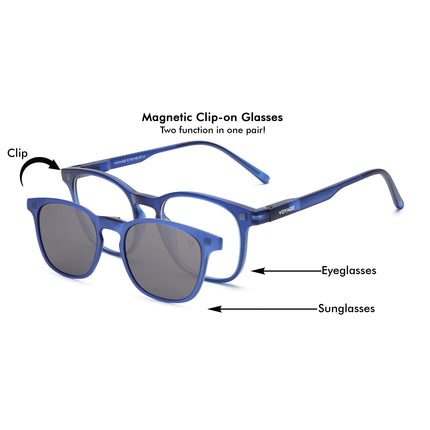 Round Clip-On Polarized Sunglasses for Men & Women (Clear Lens | Dark Blue Frame - PMG7363)