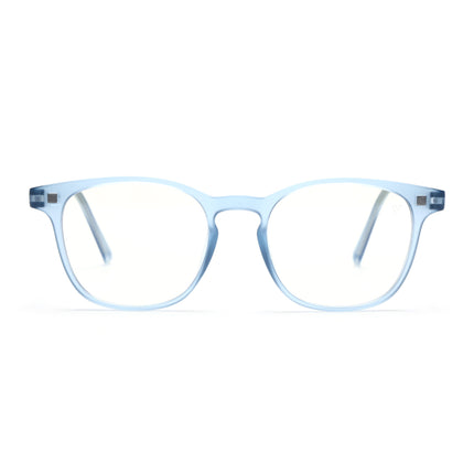 Round Clip-On Polarized Sunglasses for Men & Women (Clear Lens | Light Blue Frame - PMG7364)