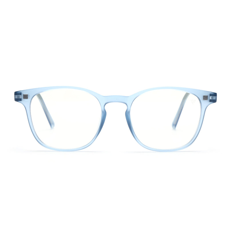 Round Clip-On Polarized Sunglasses for Men & Women (Clear Lens | Light Blue Frame - PMG7364)