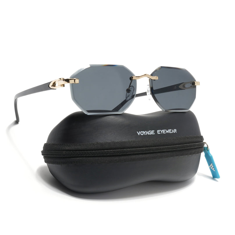 Rimless Sunglasses for Men & Women (Grey Lens | Golden Frame - MG7043)