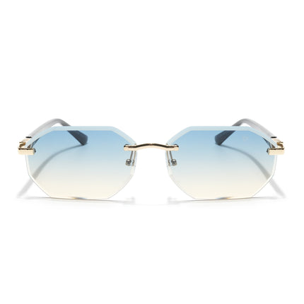 Rimless Sunglasses for Men & Women (Blue & Brown Lens | Golden Frame - MG7044)