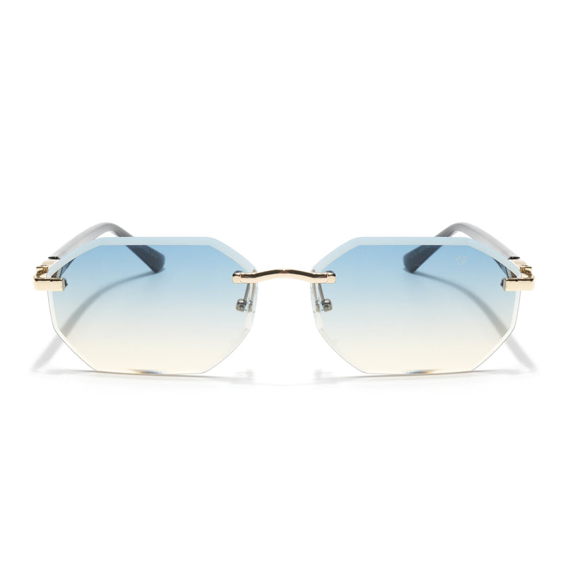 Rimless Sunglasses for Men & Women (Blue & Brown Lens | Golden Frame - MG7044)