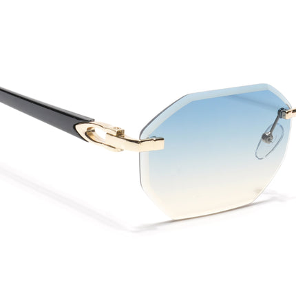 Rimless Sunglasses for Men & Women (Blue & Brown Lens | Golden Frame - MG7044)