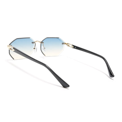 Rimless Sunglasses for Men & Women (Blue & Brown Lens | Golden Frame - MG7044)