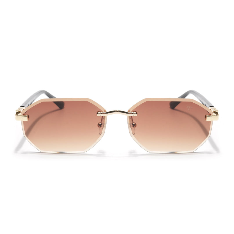 Rimless Sunglasses for Men & Women (Brown Lens | Golden Frame - MG7045)