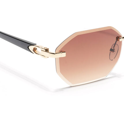 Rimless Sunglasses for Men & Women (Brown Lens | Golden Frame - MG7045)