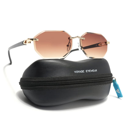 Rimless Sunglasses for Men & Women (Brown Lens | Golden Frame - MG7045)