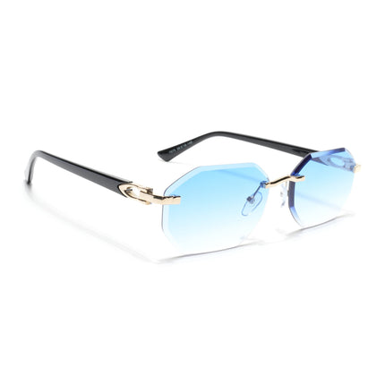 Rimless Sunglasses for Men & Women (Blue & Clear Lens | Golden Frame - MG7046)