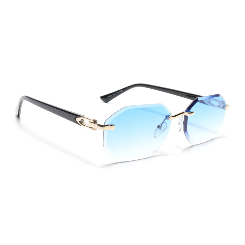 Rimless Sunglasses for Men & Women (Blue & Clear Lens | Golden Frame - MG7046)