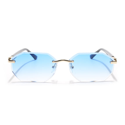 Rimless Sunglasses for Men & Women (Blue & Clear Lens | Golden Frame - MG7046)