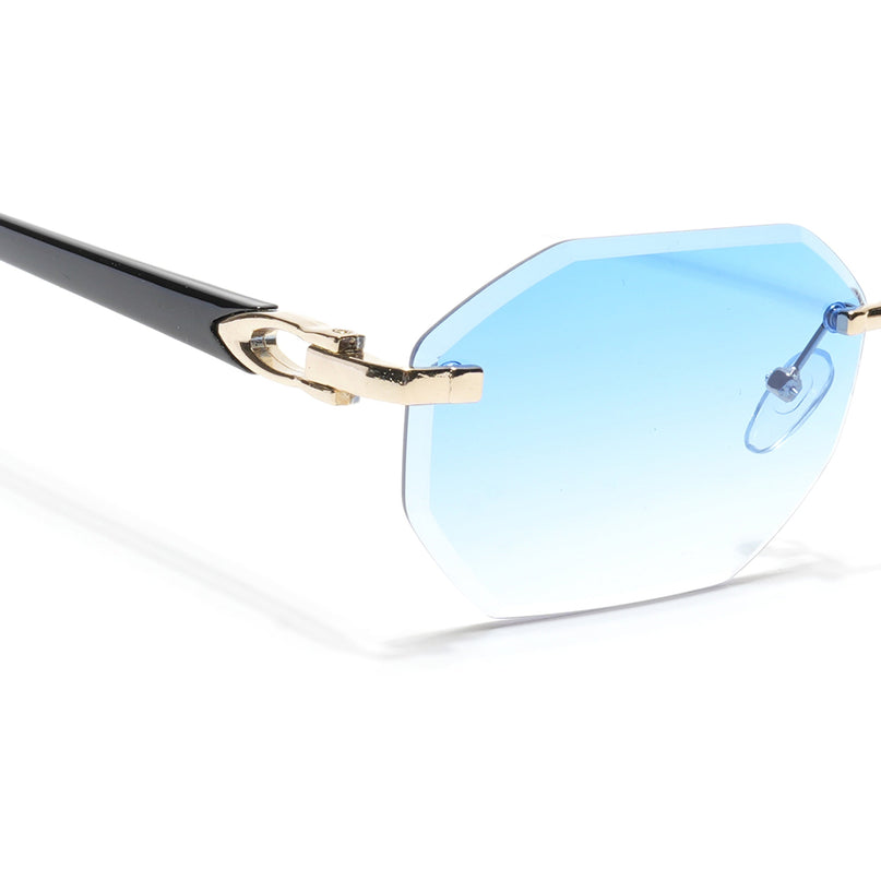 Rimless Sunglasses for Men & Women (Blue & Clear Lens | Golden Frame - MG7046)