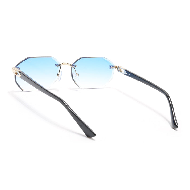 Rimless Sunglasses for Men & Women (Blue & Clear Lens | Golden Frame - MG7046)