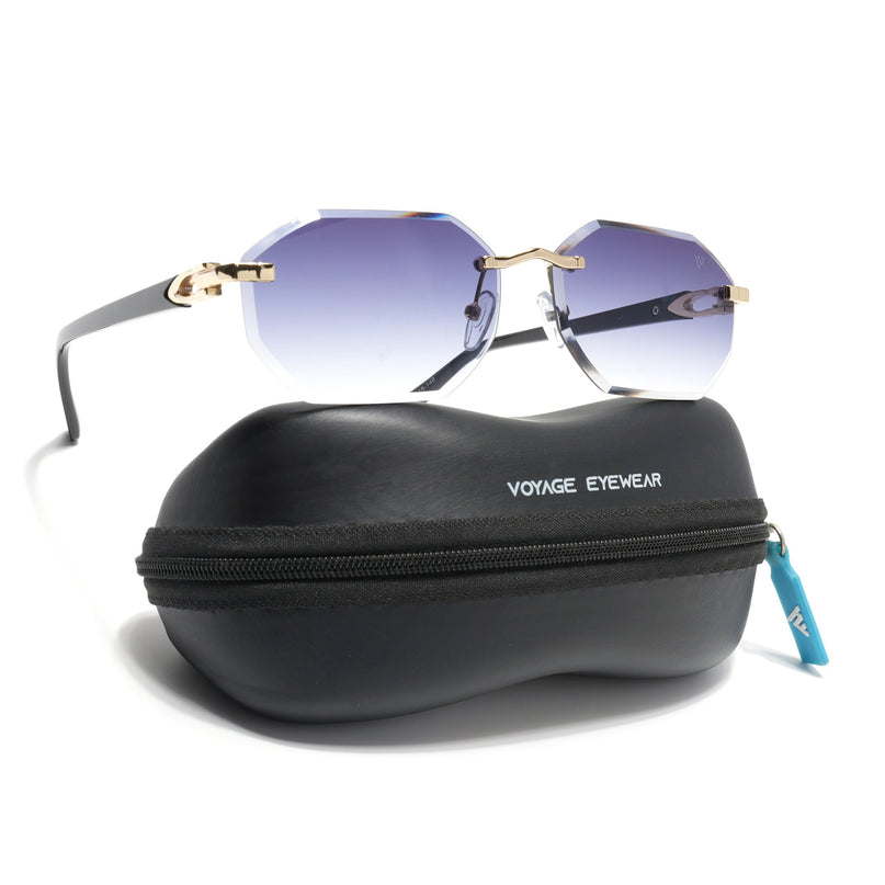 Rimless Sunglasses for Men & Women (Grey & Clear Lens | Golden Frame - MG7047)