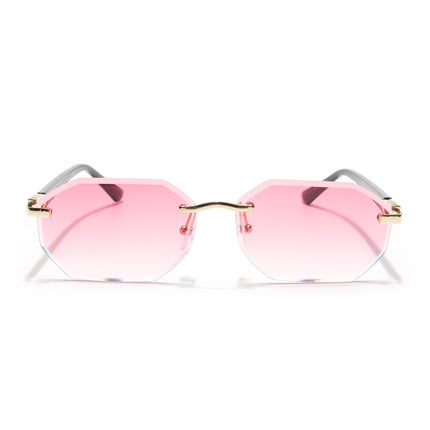 Rimless Sunglasses for Men & Women (Pink & Clear Lens | Golden Frame - MG7048)