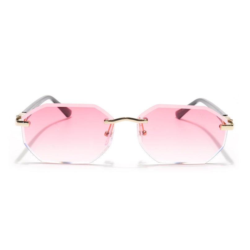Rimless Sunglasses for Men & Women (Pink & Clear Lens | Golden Frame - MG7048)