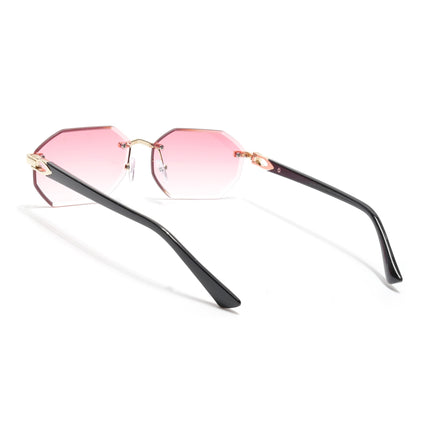 Rimless Sunglasses for Men & Women (Pink & Clear Lens | Golden Frame - MG7048)