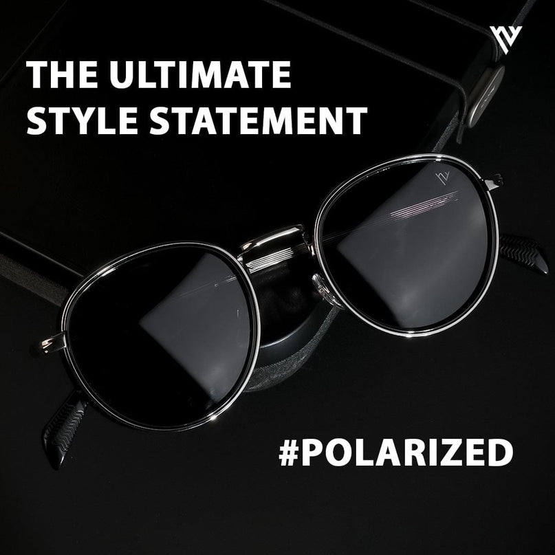 Captain |  Black and Silver Round Polarized Sunglasses - PMG3982