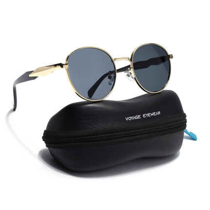 Round Sunglasses for Men & Women (Grey Lens | Golden Frame - MG7143)