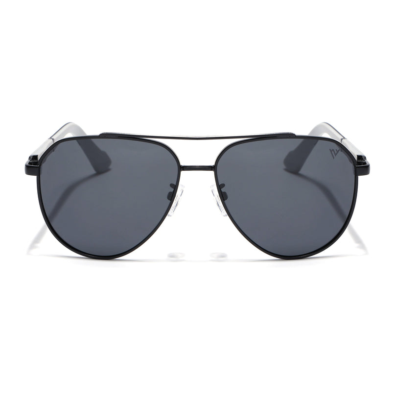 Aviator Polarized Sunglasses for Men & Women (Grey Lens | Black Frame - PMG7245)