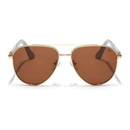 Aviator Polarized Sunglasses for Men & Women (Brown Lens | Golden Frame - PMG7247)