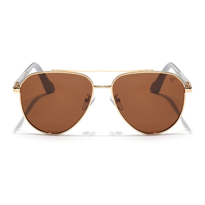 Aviator Polarized Sunglasses for Men & Women (Brown Lens | Golden Frame - PMG7247)