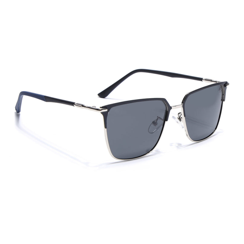 Eyejack Square Polarized Sunglasses for Men & Women (Black Lens | Black & Silver Frame - 8021PCL775)