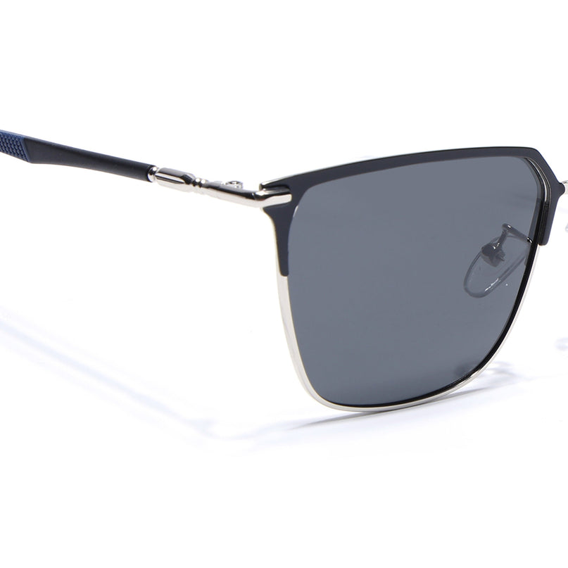 Eyejack Square Polarized Sunglasses for Men & Women (Black Lens | Black & Silver Frame - 8021PCL775)