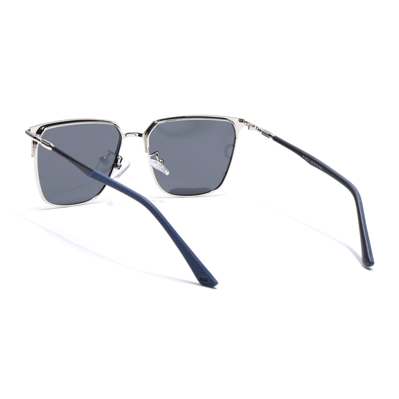 Eyejack Square Polarized Sunglasses for Men & Women (Black Lens | Black & Silver Frame - 8021PCL775)