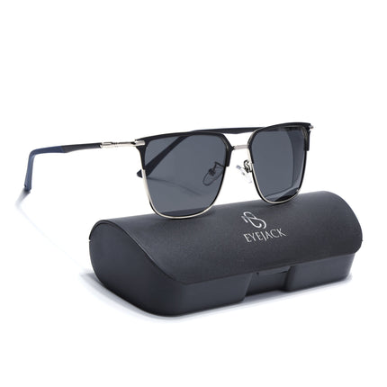 Eyejack Square Polarized Sunglasses for Men & Women (Black Lens | Black & Silver Frame - 8021PCL775)