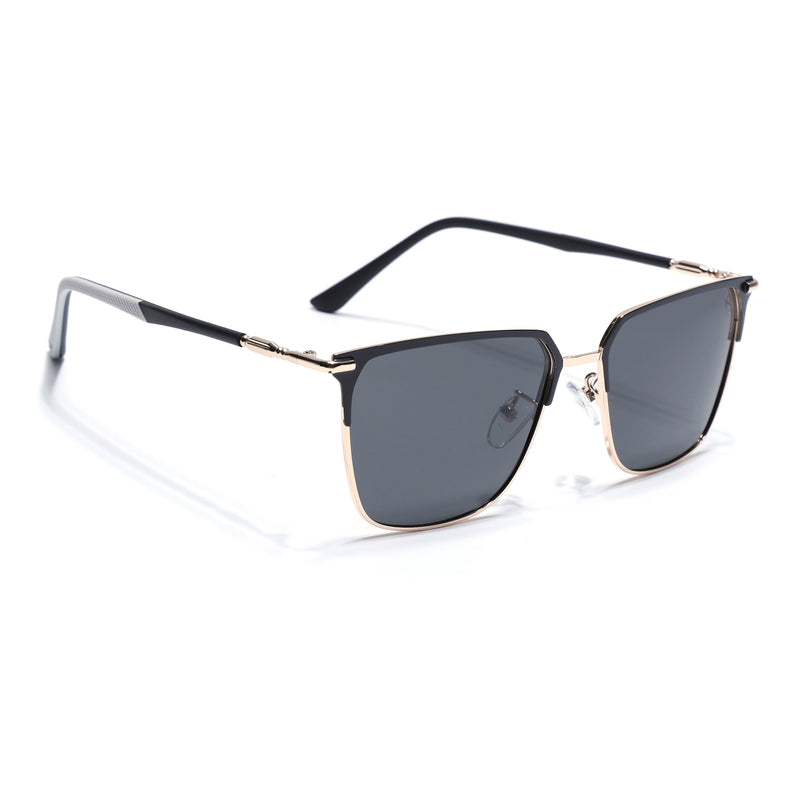 Eyejack Square Polarized Sunglasses for Men & Women (Black Lens | Black & Rose Golden Frame - 8021PCL776)