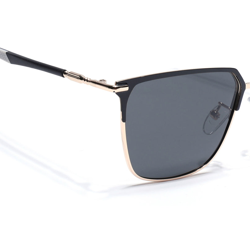 Eyejack Square Polarized Sunglasses for Men & Women (Black Lens | Black & Rose Golden Frame - 8021PCL776)