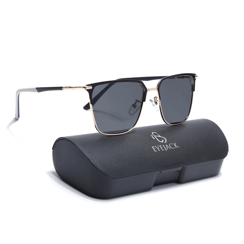 Eyejack Square Polarized Sunglasses for Men & Women (Black Lens | Black & Rose Golden Frame - 8021PCL776)