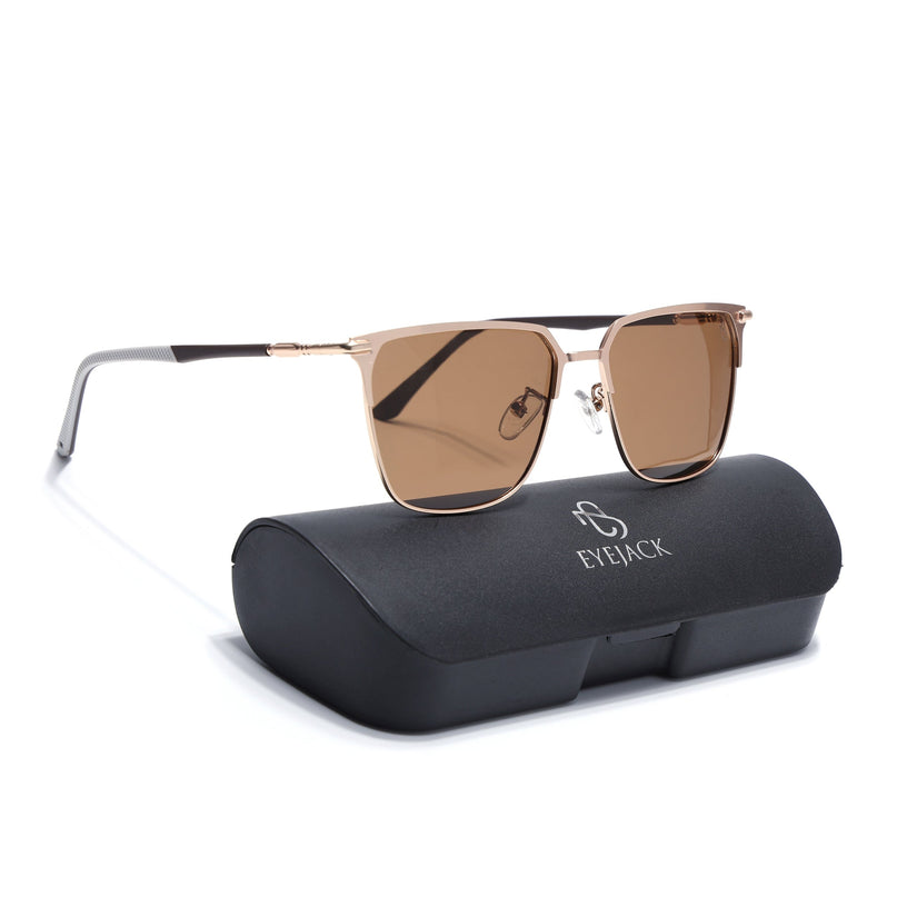 Eyejack Square Polarized Sunglasses for Men & Women (Brown Lens | Rose Golden Frame - 8021PCL777)