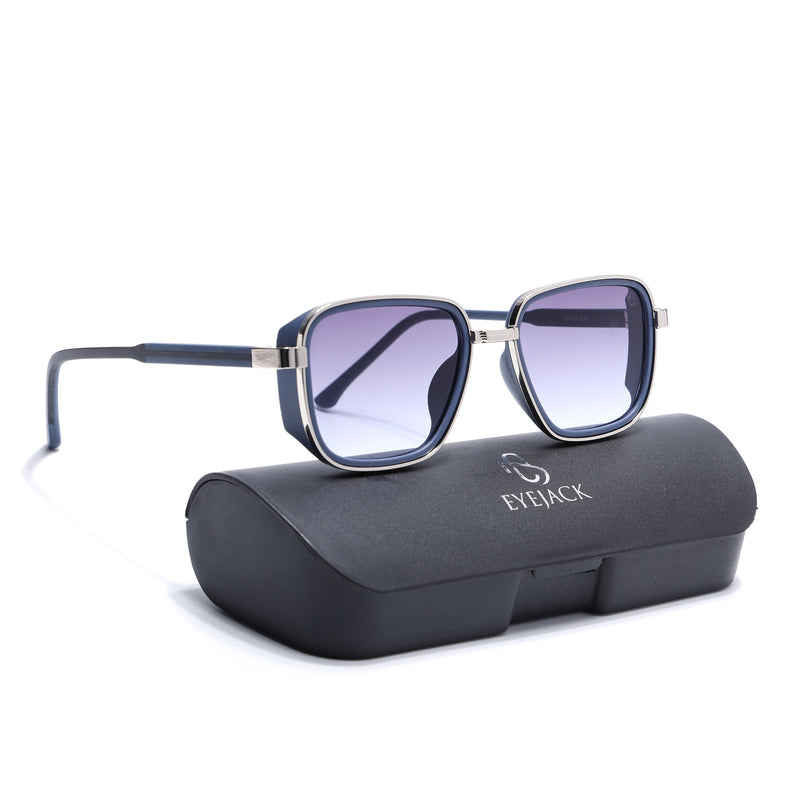 Eyejack Silver & Blue Square Polarized Sunglasses for Men & Women (80809CL2130)