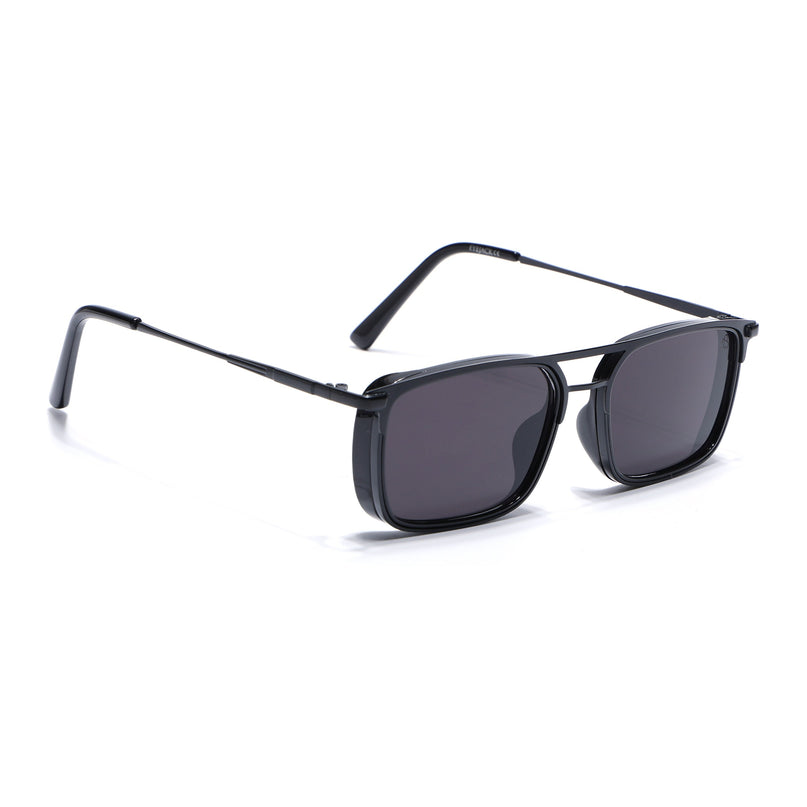 Eyejack Black Rectangle Polarized Sunglasses for Men & Women (80768CL2131)