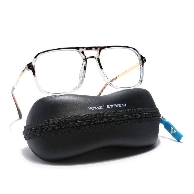 Voyage Veloura Select Demi Brown & Transparent Wayfarer Eyeglasses for Men & Women - SLMG6190-C4