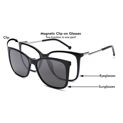 Voyage Glam Black Cateye TR Clip-On Polarized Sunglasses for Men & Women - PMG4820-C1