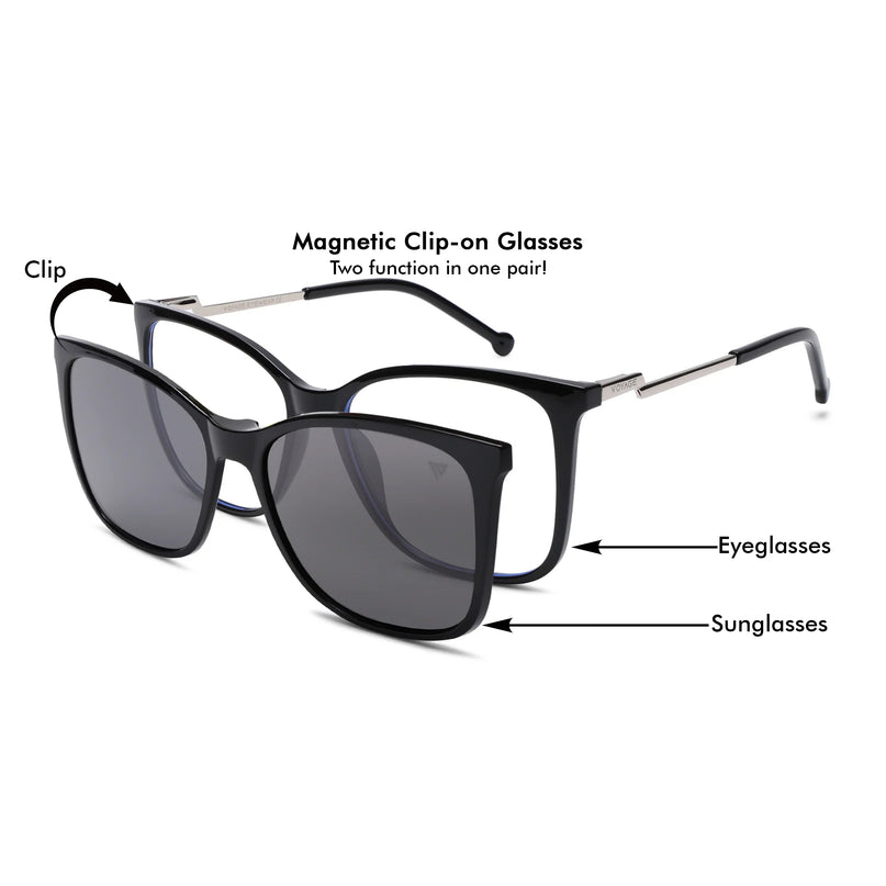Voyage Glam Black Cateye TR Clip-On Polarized Sunglasses for Men & Women - PMG4820-C1
