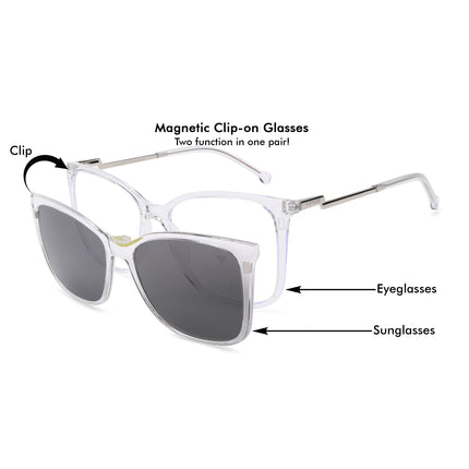 Voyage Glam Transparent Cateye TR Clip-On Polarized Sunglasses for Women - PMG4822-C3