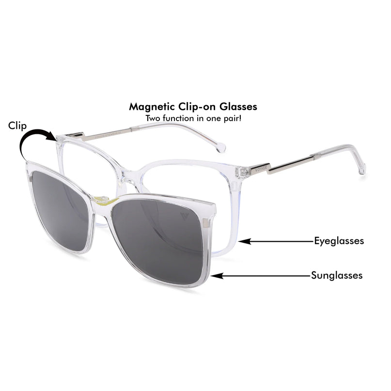 Voyage Glam Transparent Cateye TR Clip-On Polarized Sunglasses for Women - PMG4822-C3