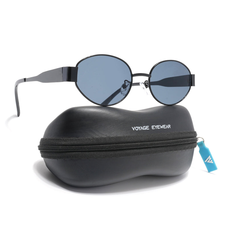 Oval Sunglasses for Men & Women (Grey Lens | Black Frame - MG7038)