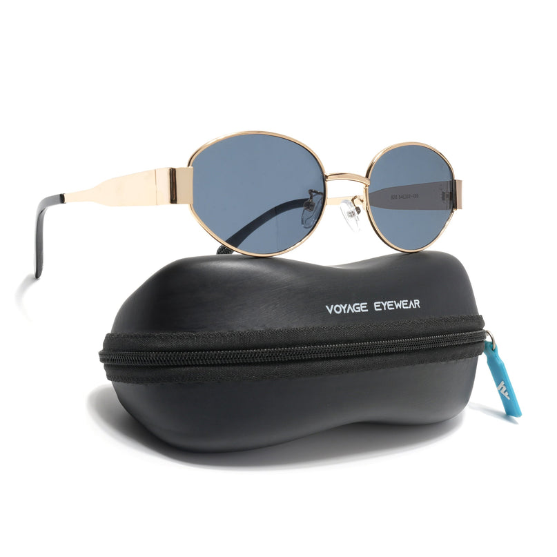 Oval Sunglasses for Men & Women (Grey Lens | Golden Frame - MG7040)