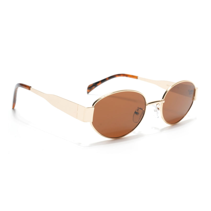 Oval Sunglasses for Men & Women (Brown Lens | Golden Frame - MG7041)