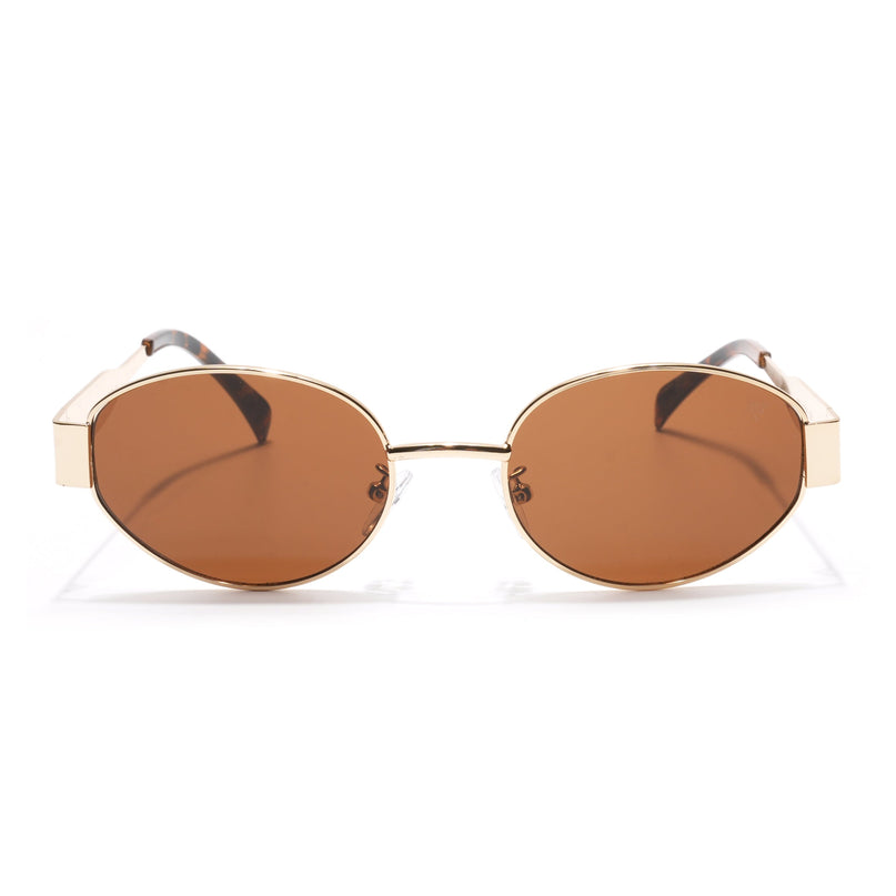 Oval Sunglasses for Men & Women (Brown Lens | Golden Frame - MG7041)