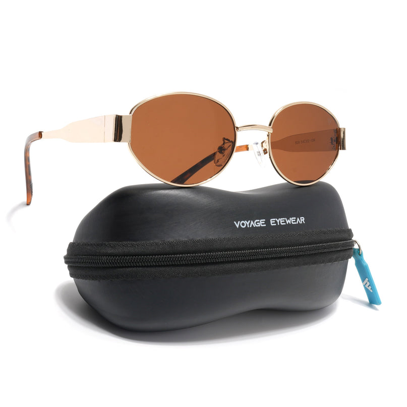 Oval Sunglasses for Men & Women (Brown Lens | Golden Frame - MG7041)